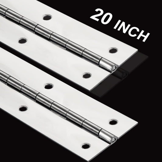 2Pack Heavy Duty Stainless Steel Piano Hinge Set - 2" Open Width x 20" Continuous Hinges with Holes for Cabinet Doors, Woodworking - Polished Furniture Hinges