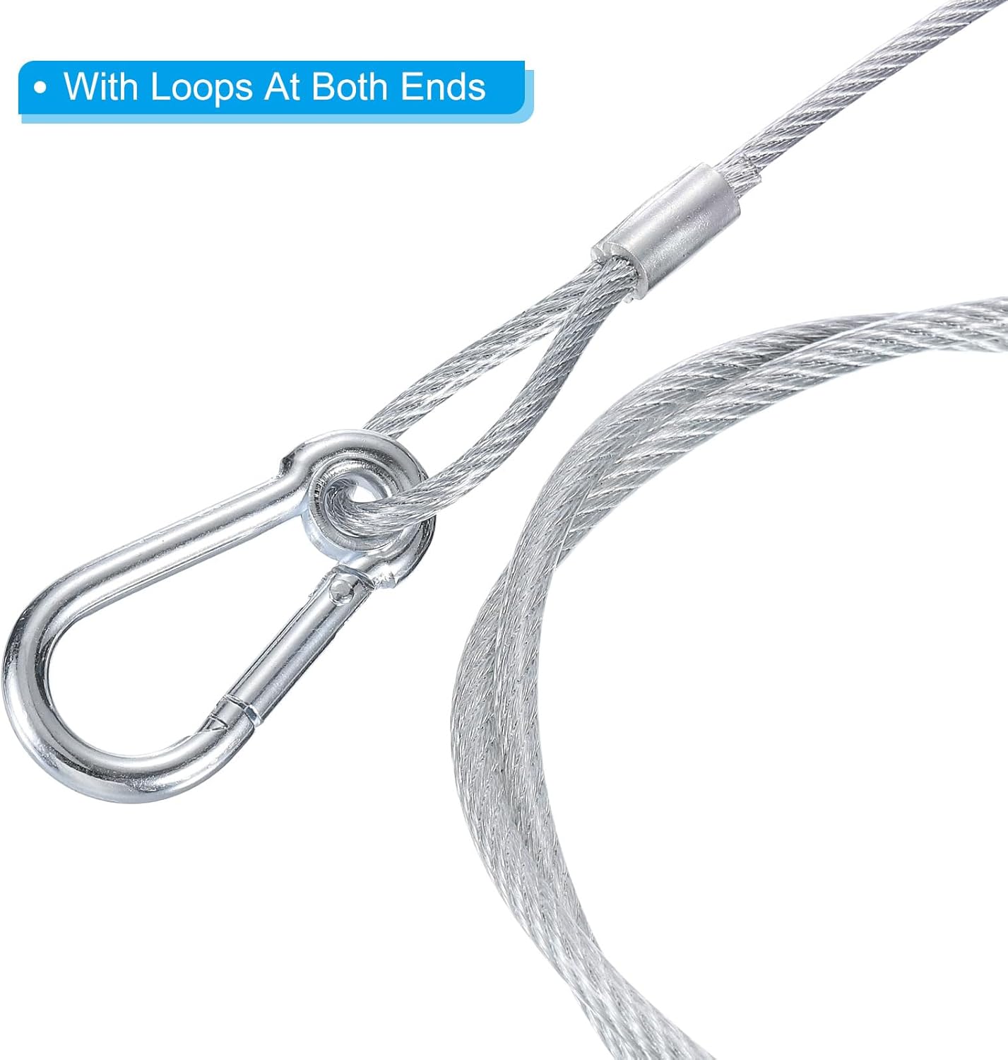 2Pack PATIKIL 31.5" Stainless Steel Safety Cable with Double Loops and Hook for Stage Lighting and Luggage - Flexible 2.5mm Security Wire Rope