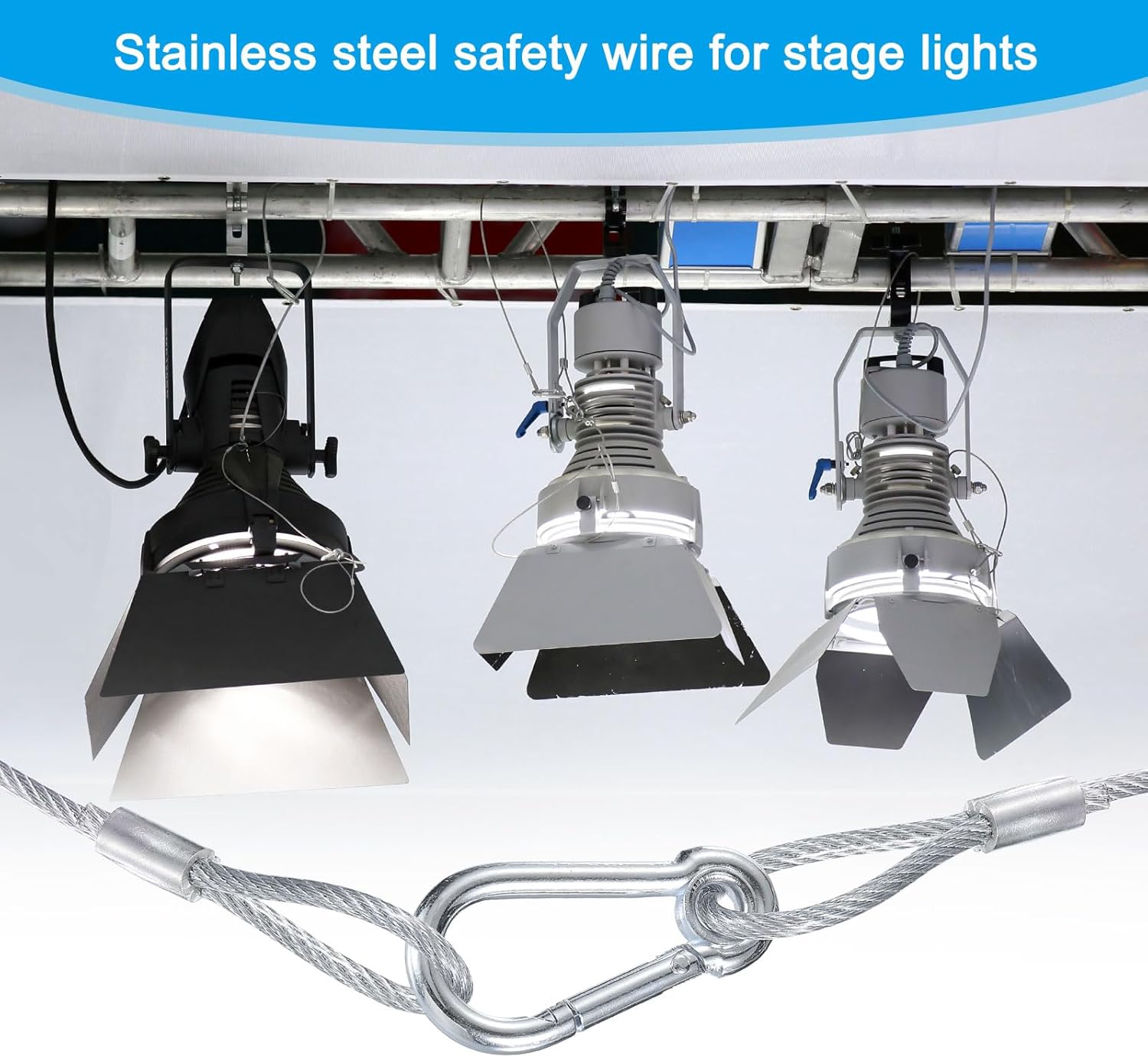 2Pack PATIKIL 31.5" Stainless Steel Safety Cable with Double Loops and Hook for Stage Lighting and Luggage - Flexible 2.5mm Security Wire Rope