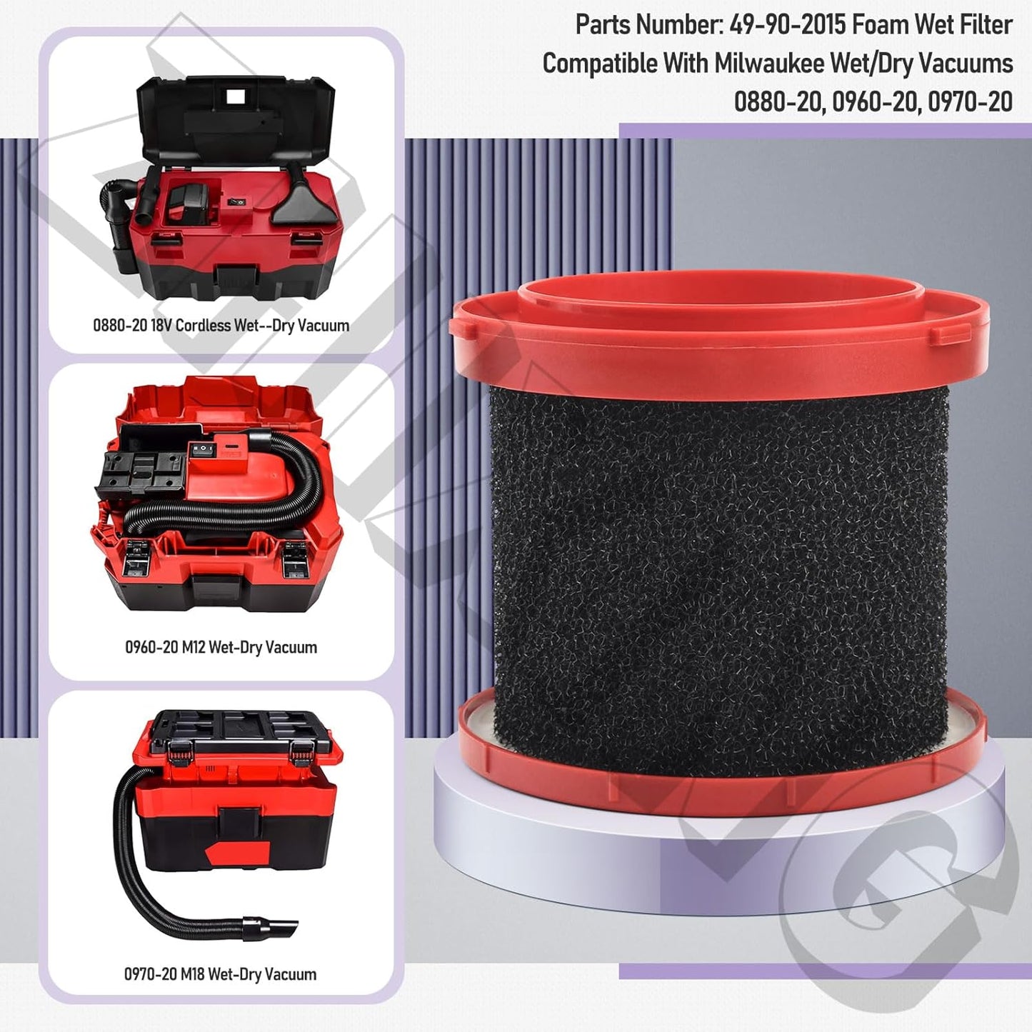 2Pack ZHIXING Foam Wet Filter Compatible with Milwaukee Wet/Dry Vacuums 0880-20, 0960-20, 0970-20