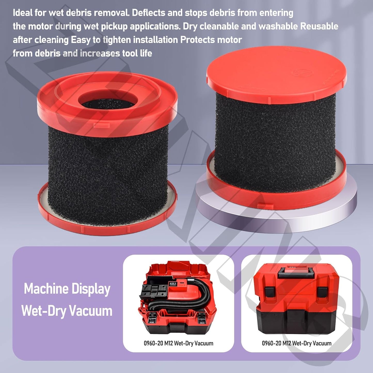 2Pack ZHIXING Foam Wet Filter Compatible with Milwaukee Wet/Dry Vacuums 0880-20, 0960-20, 0970-20