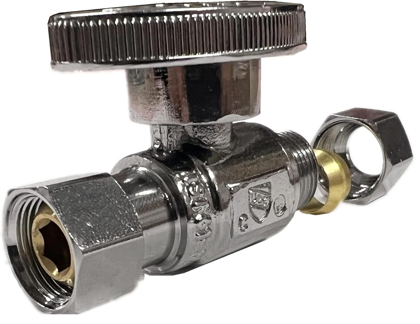 (2Pc) EZ-Fluid 3/8-Inch Straight Angle Stop Valve Set - Lead-Free Brass Quarter Turn Water Shut Off Valves for Kitchen and Bathroom