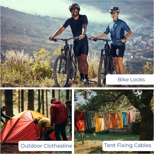 2pcs 4FT Stainless Steel Braided Security Cable with Loops - Flexible Anti-Theft Bike & Luggage Lock Wire Rope for Padlock & Disc Lock