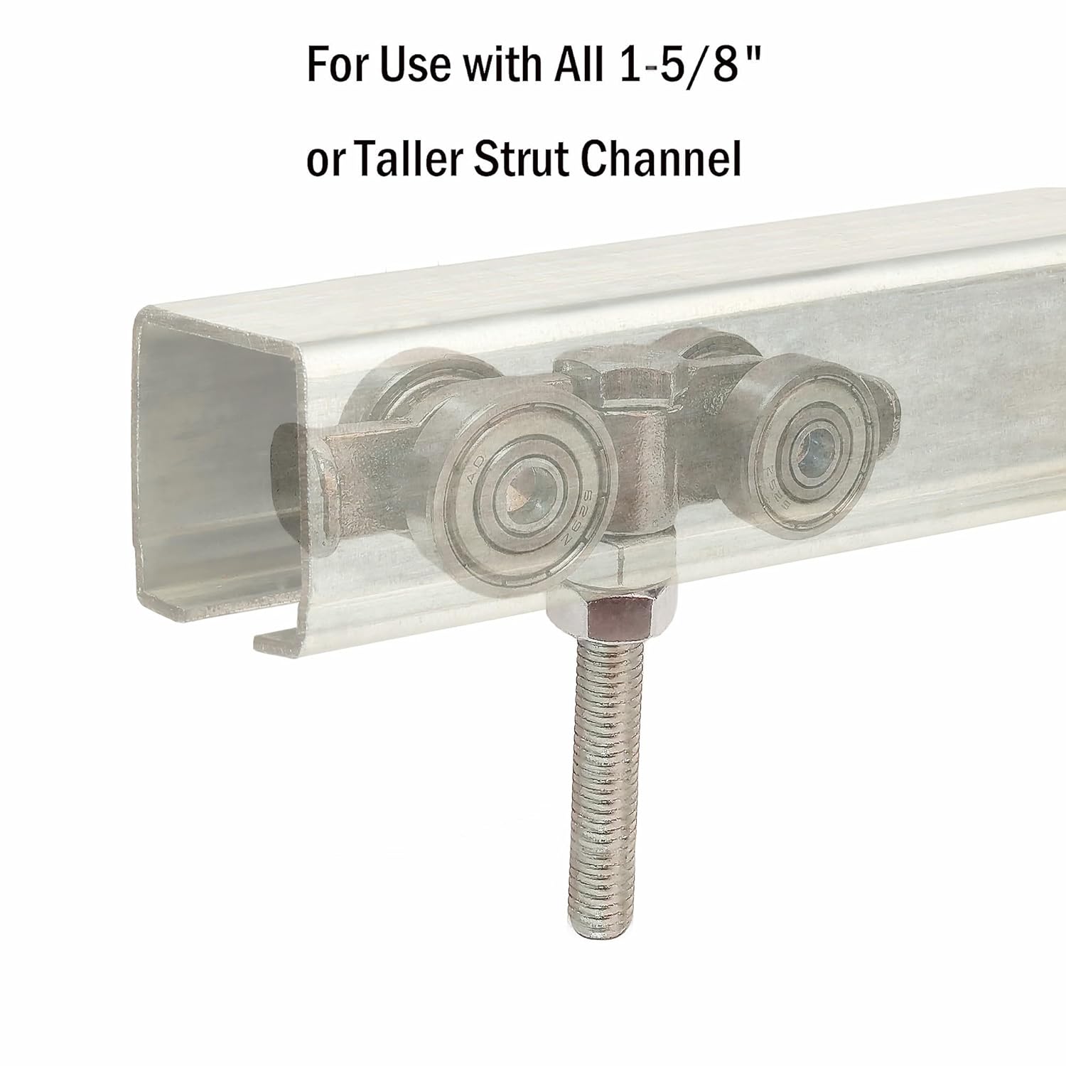 2PCS BIAXJUNY 4 Wheel Rolley Assembly with Silent Rollers for 1-5/8" Wide Unistrut Strut Channel - Ideal for Barn Doors or Shed Sliding Doors