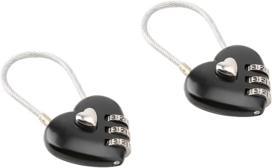 2Pcs Black Heart Shape Code Lock with 3 Digit Combination for Luggage, Backpack, Jewelry Box