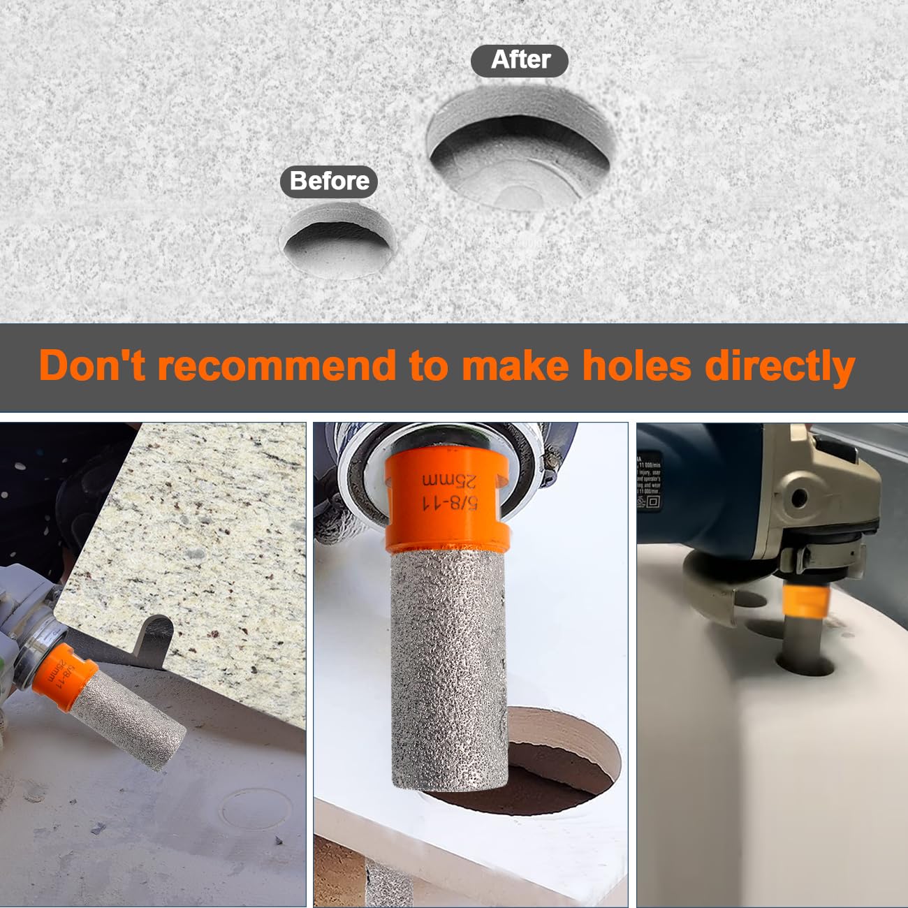 2Pcs Diamond Finger Milling Bits - 1 Inch Tile Core Drill Bit Set for Enlarging, Shaping, Grinding, and Polishing Holes in Porcelain, Ceramic, Marble, and Granite Countertops - Includes Hex Adapter