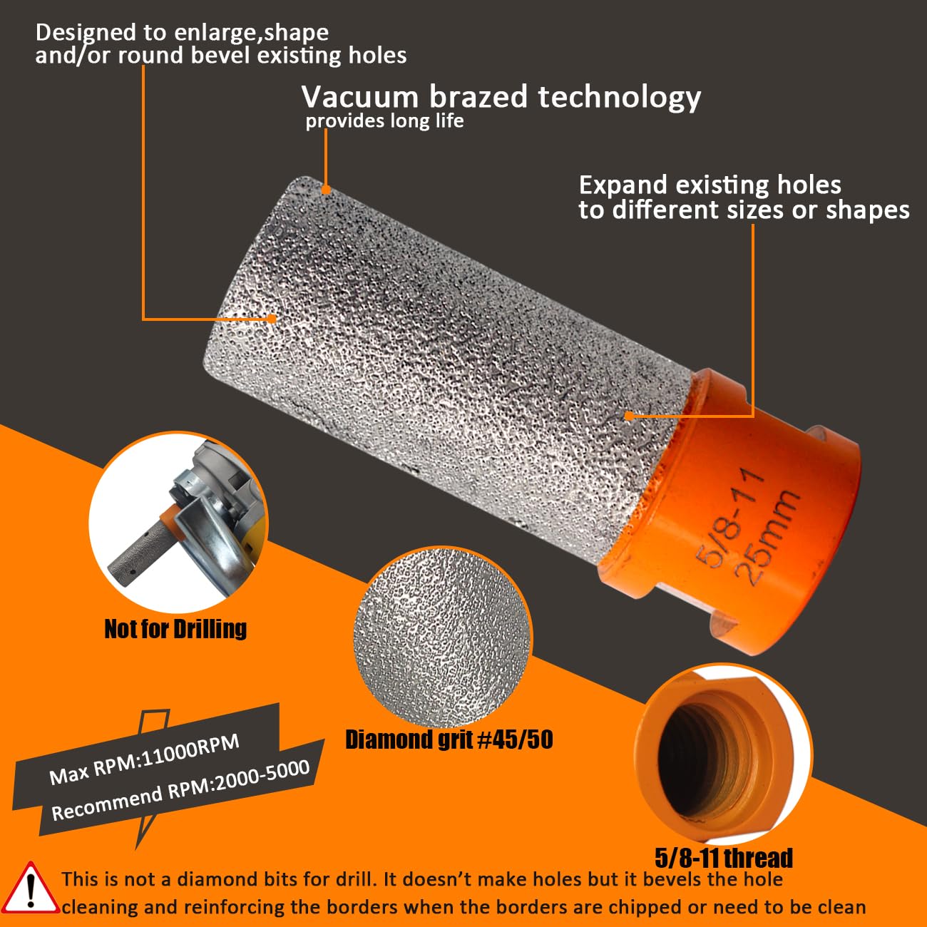 2Pcs Diamond Finger Milling Bits - 1 Inch Tile Core Drill Bit Set for Enlarging, Shaping, Grinding, and Polishing Holes in Porcelain, Ceramic, Marble, and Granite Countertops - Includes Hex Adapter