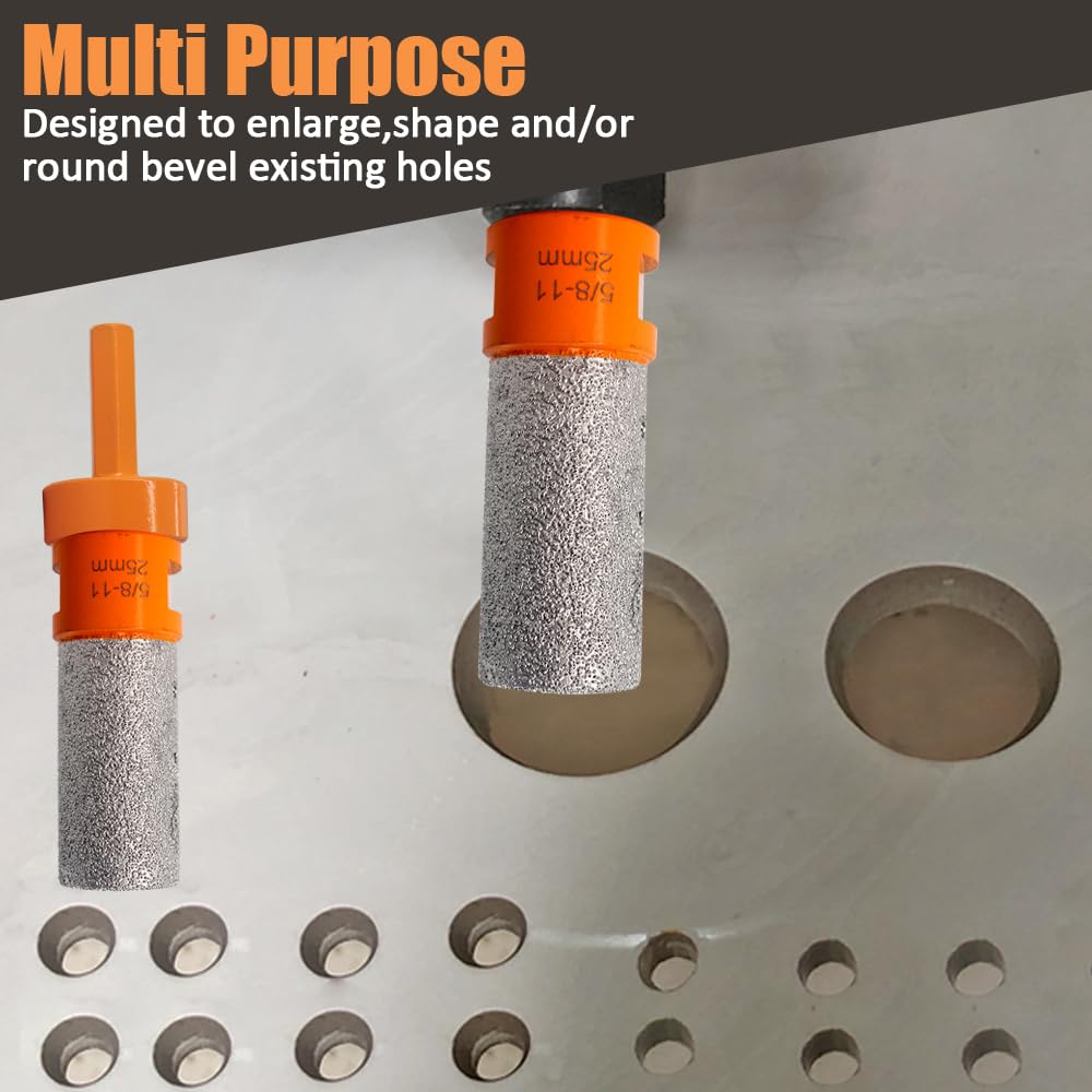 2Pcs Diamond Finger Milling Bits - 1 Inch Tile Core Drill Bit Set for Enlarging, Shaping, Grinding, and Polishing Holes in Porcelain, Ceramic, Marble, and Granite Countertops - Includes Hex Adapter