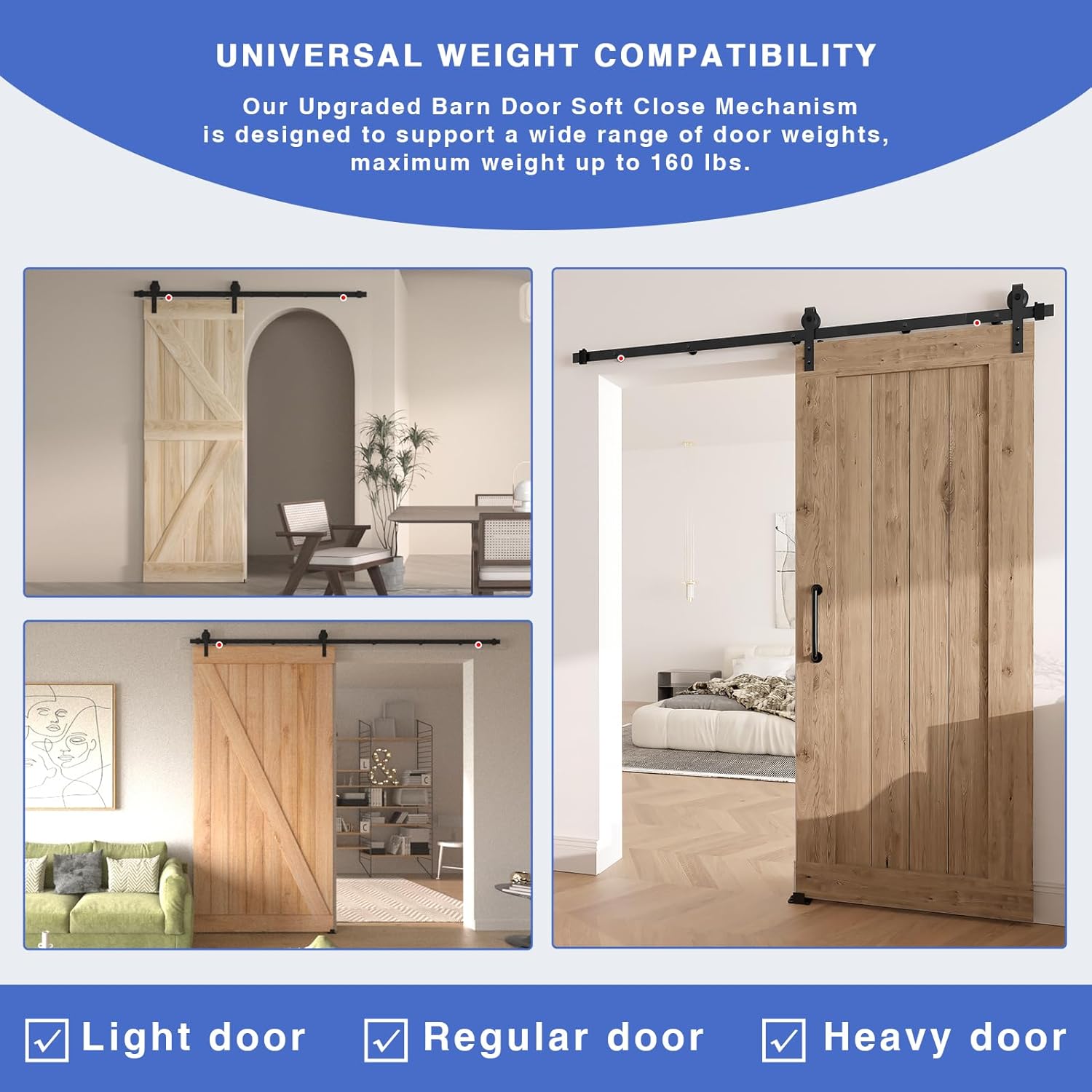 2PCS DonYoung Barn Door Soft Close Mechanism - Universal Weight Support up to 160lbs - Smooth Opening/Closing - Hole-Free Sliding Door Hardware - WildKart