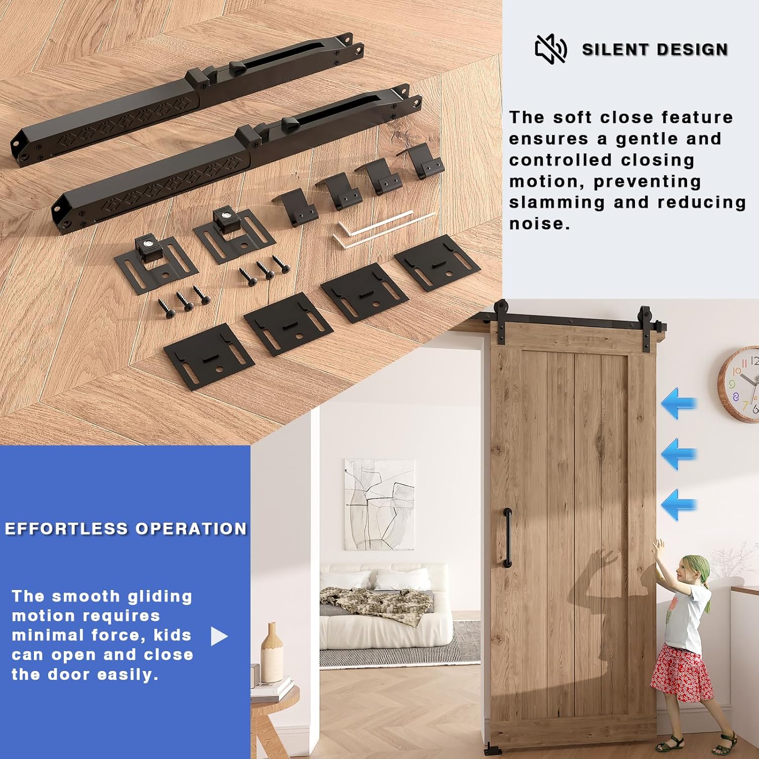 2PCS DonYoung Barn Door Soft Close Mechanism - Universal Weight Support up to 160lbs - Smooth Opening/Closing - Hole-Free Sliding Door Hardware - WildKart