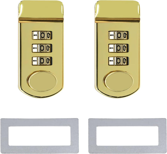 2PCS Gold 3 Digit Combination Lock Set for Luggage, Toolbox, and More - 60x29mm Size