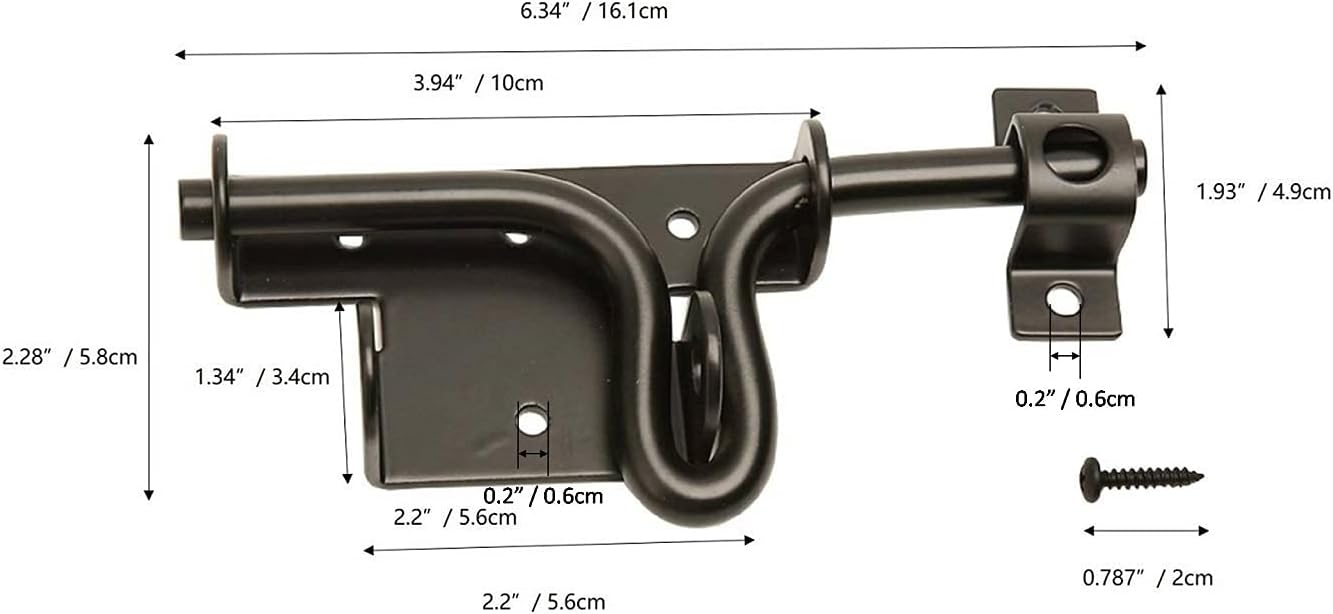 2Pcs Heavy Duty Black Slide Bolt Gate Latch with Padlock Hole - Solid Metal Locks for Shed, Wooden Fences, Barn Doors - Outdoor Hardware - WildKart