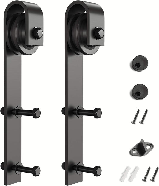 2pcs SMARTSTANDARD Black Sliding Barn Door Hardware Hangers - J Shape - WildKart