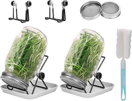 2pcs Sprouts Growing Jar Kit with Stainless Steel Screen Lids - Quart Mason Jars for Broccoli, Alfalfa, Mung Bean - Seed Sprouter Set