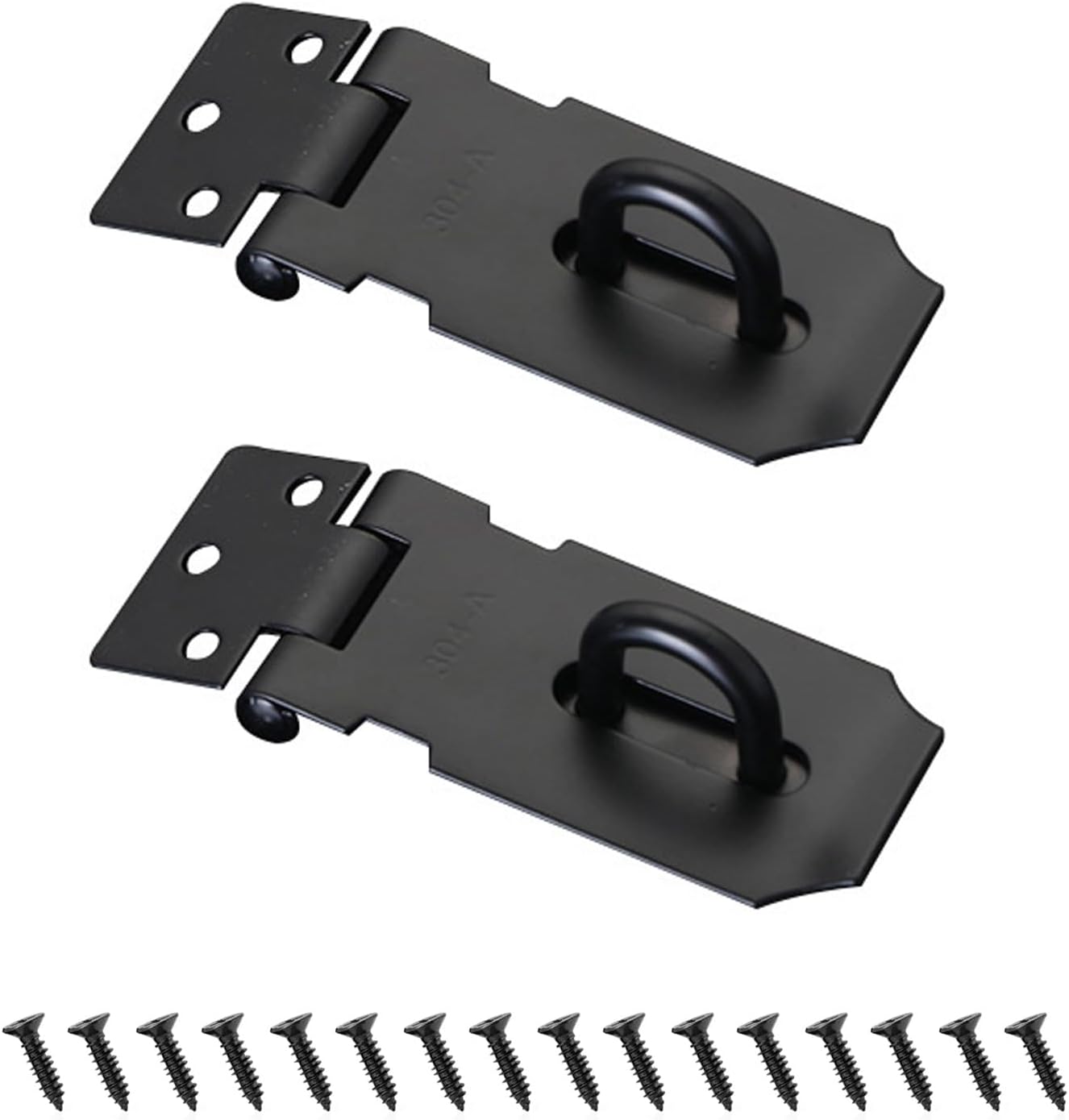 2PCS Stainless Steel Padlock Latch Lock Set for Doors, Gates, Sheds - Extra Thick Right Angle Packlock Clasp Hasp with Screws - Brushed Finish - 3 Inch Black Barn Door Lock