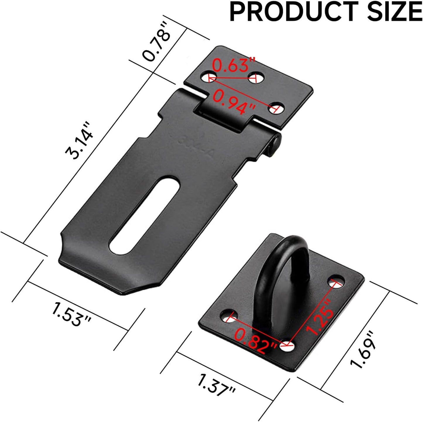 2PCS Stainless Steel Padlock Latch Lock Set for Doors, Gates, Sheds - Extra Thick Right Angle Packlock Clasp Hasp with Screws - Brushed Finish - 3 Inch Black Barn Door Lock