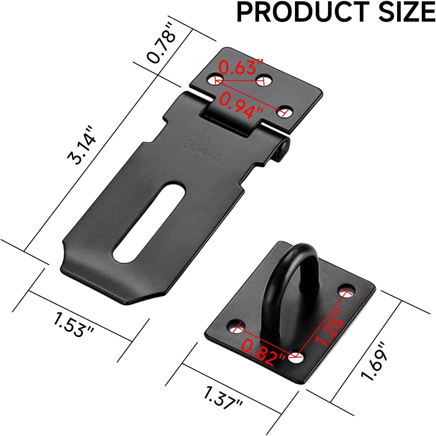 2PCS Stainless Steel Padlock Latch Lock Set for Doors, Gates, Sheds - Extra Thick Right Angle Packlock Clasp Hasp with Screws - Brushed Finish - 3 Inch Black Barn Door Lock