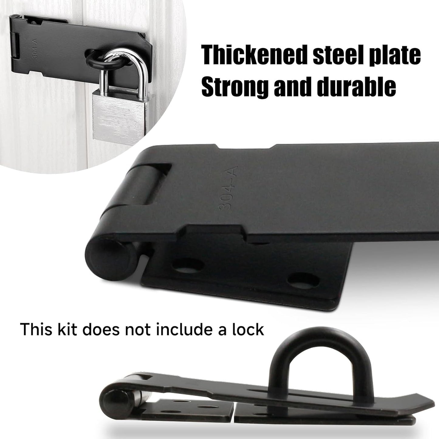 2PCS Stainless Steel Padlock Latch Lock Set for Doors, Gates, Sheds - Extra Thick Right Angle Packlock Clasp Hasp with Screws - Brushed Finish - 3 Inch Black Barn Door Lock