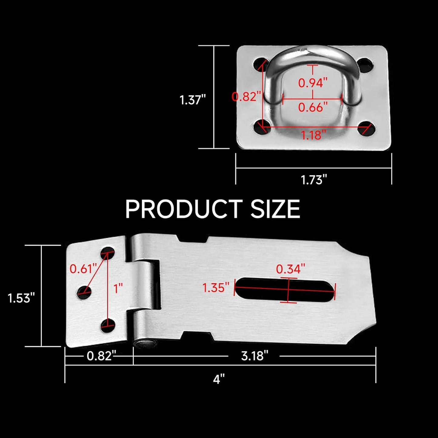 2PCS Stainless Steel Padlock Latch Lock with Extra Thick Hasp, Brushed Finish for Door Shed Cabinet Barn (3 inch Sliver)
