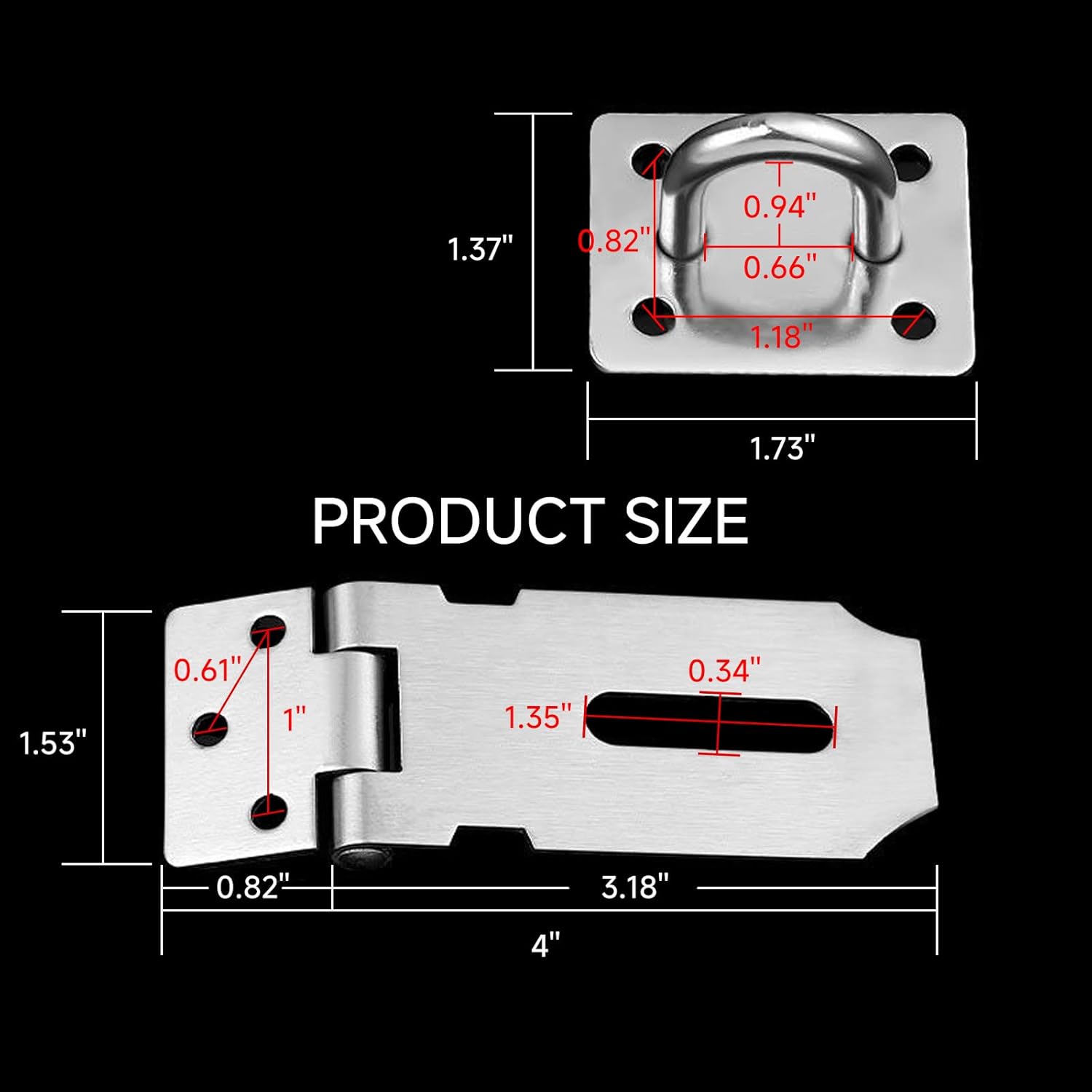 2PCS Stainless Steel Padlock Latch Lock with Extra Thick Hasp, Brushed Finish for Door Shed Cabinet Barn (3 inch Sliver)