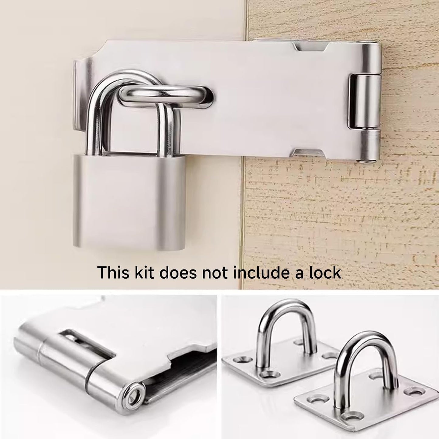 2PCS Stainless Steel Padlock Latch Lock with Extra Thick Hasp, Brushed Finish for Door Shed Cabinet Barn (3 inch Sliver)