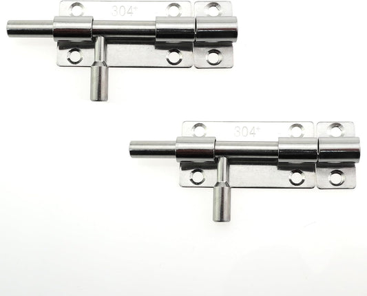 2PCS Stainless Steel Sliding Door Lock with Padlock Hole - Silver Ming Latch Bolt Set - 62MM Diameter Thickened Door Pins - Ideal for Bathroom Security