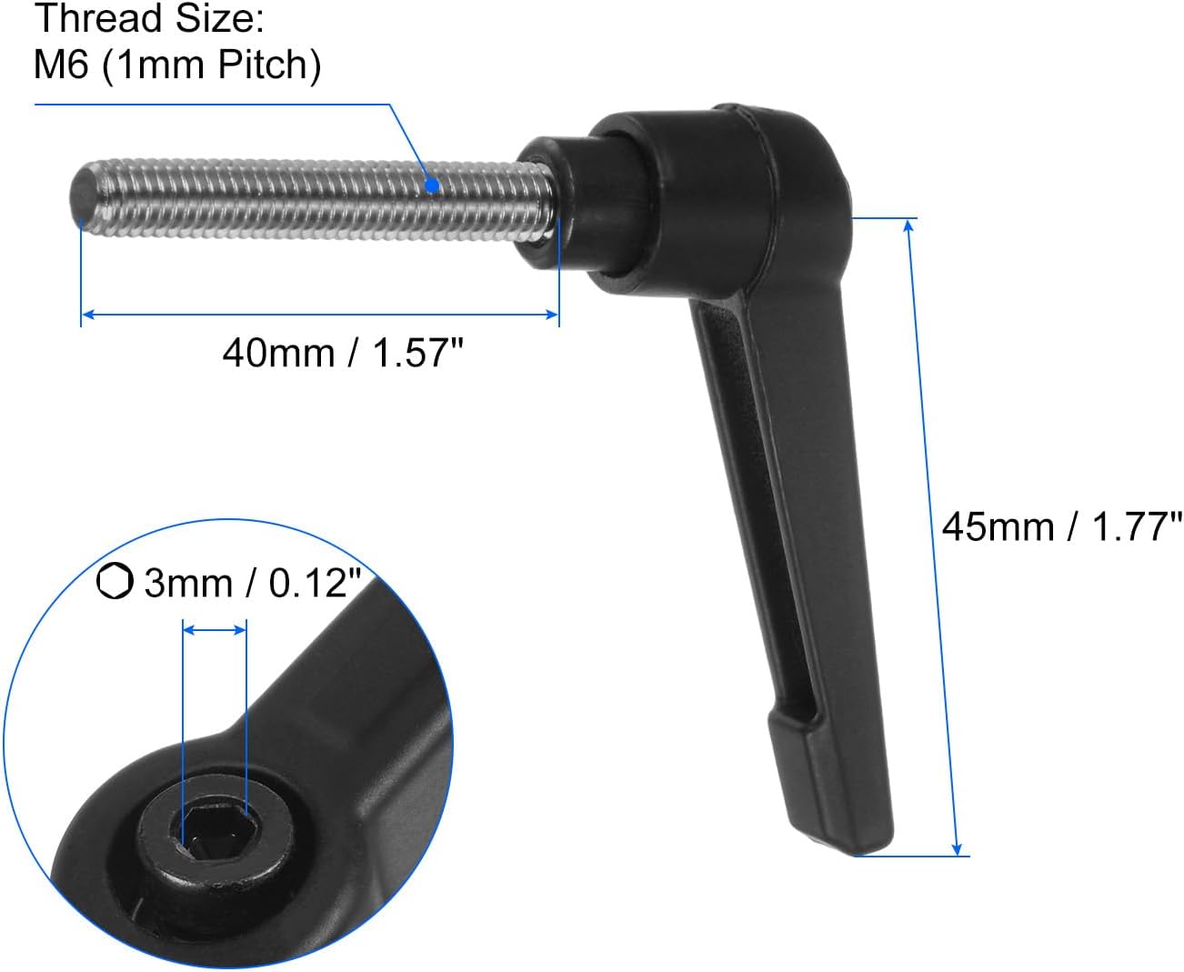 2pcs uxcell M6 x 40mm Stainless Steel Clamping Lever Handles with Adjustable Locking Quick Release Bolt Knobs