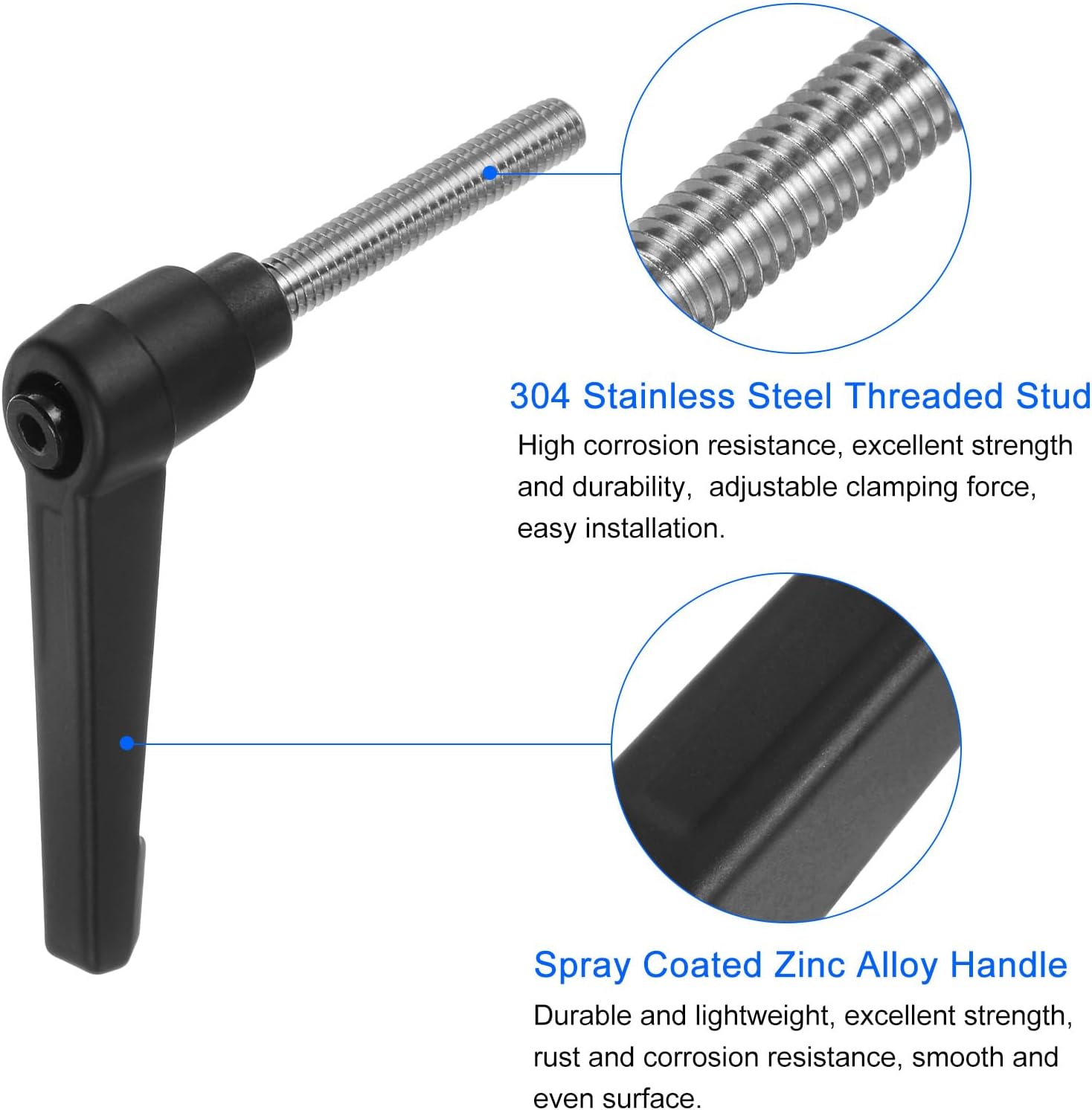 2pcs uxcell M6 x 40mm Stainless Steel Clamping Lever Handles with Adjustable Locking Quick Release Bolt Knobs