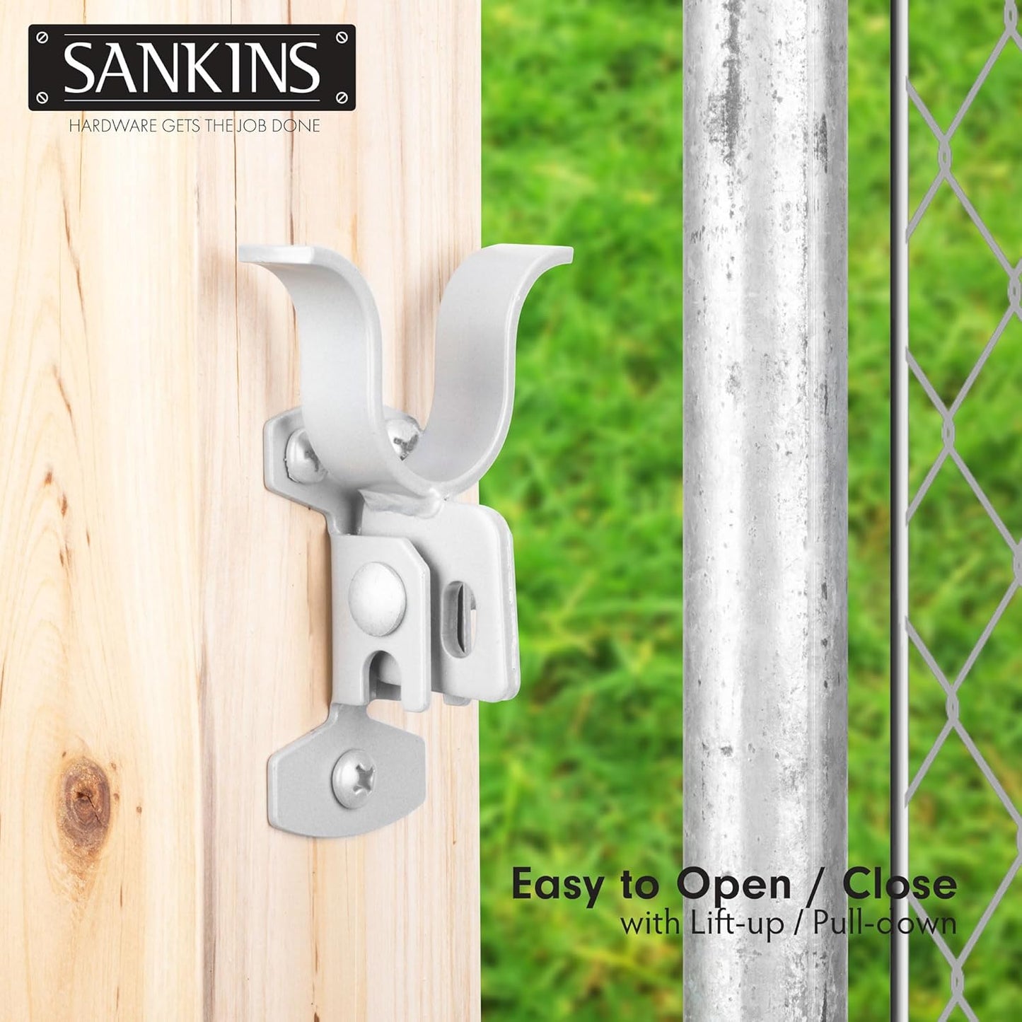 2pcs Wall Mount Chain Link Fork Gate Latch Flat Back - Padlock Hole, Silver