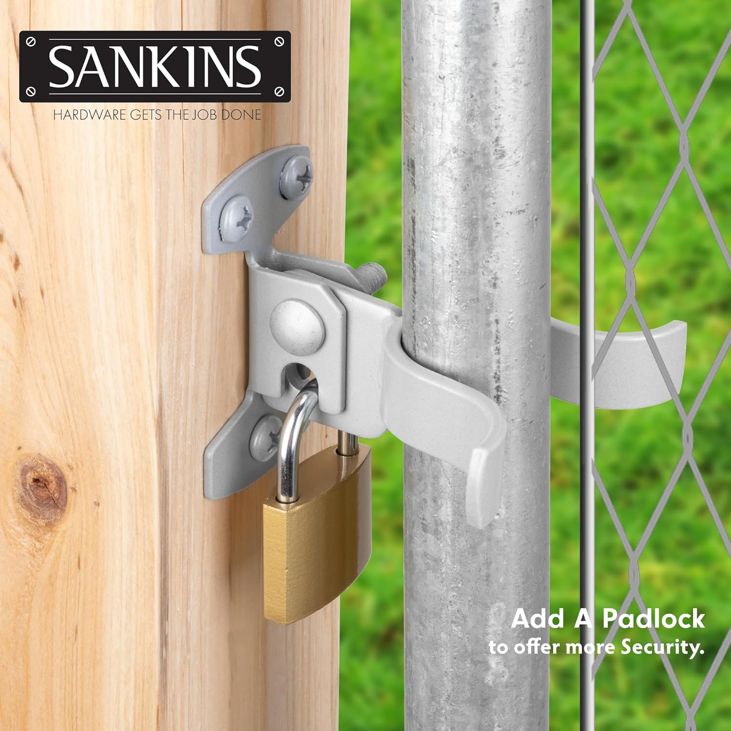 2pcs Wall Mount Chain Link Fork Gate Latch Flat Back - Padlock Hole, Silver