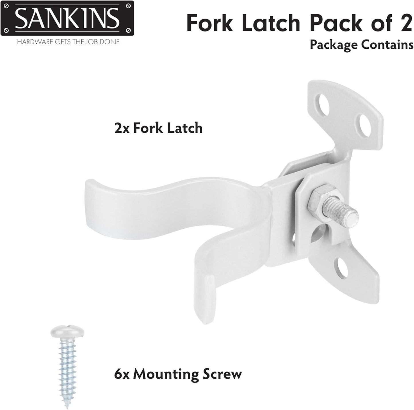 2pcs Wall Mount Chain Link Fork Gate Latch Flat Back - Padlock Hole, Silver