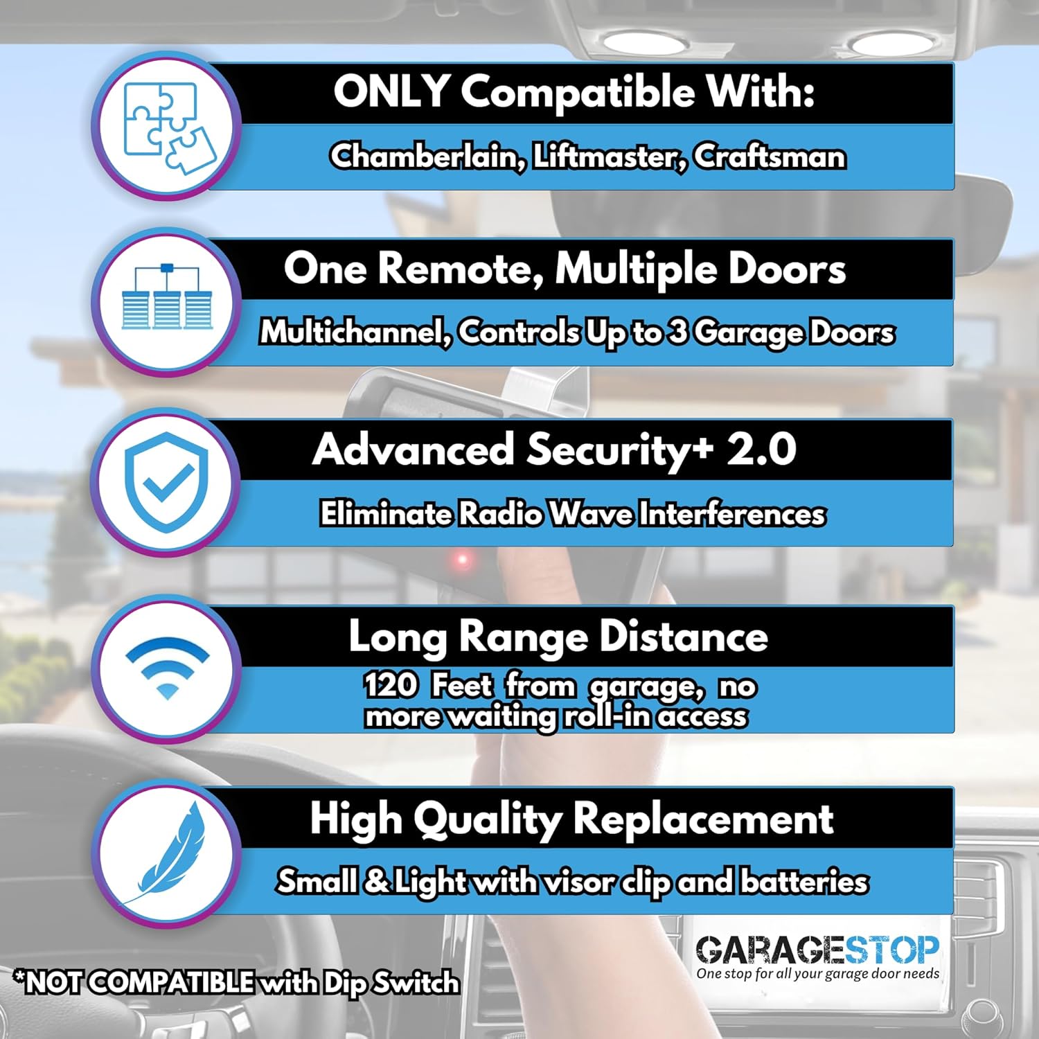 2X Garage Stop 893LM 893Max Remote for Chamberlain Liftmaster Craftsman, 1993-Present - Replacement Gate Opener Remote