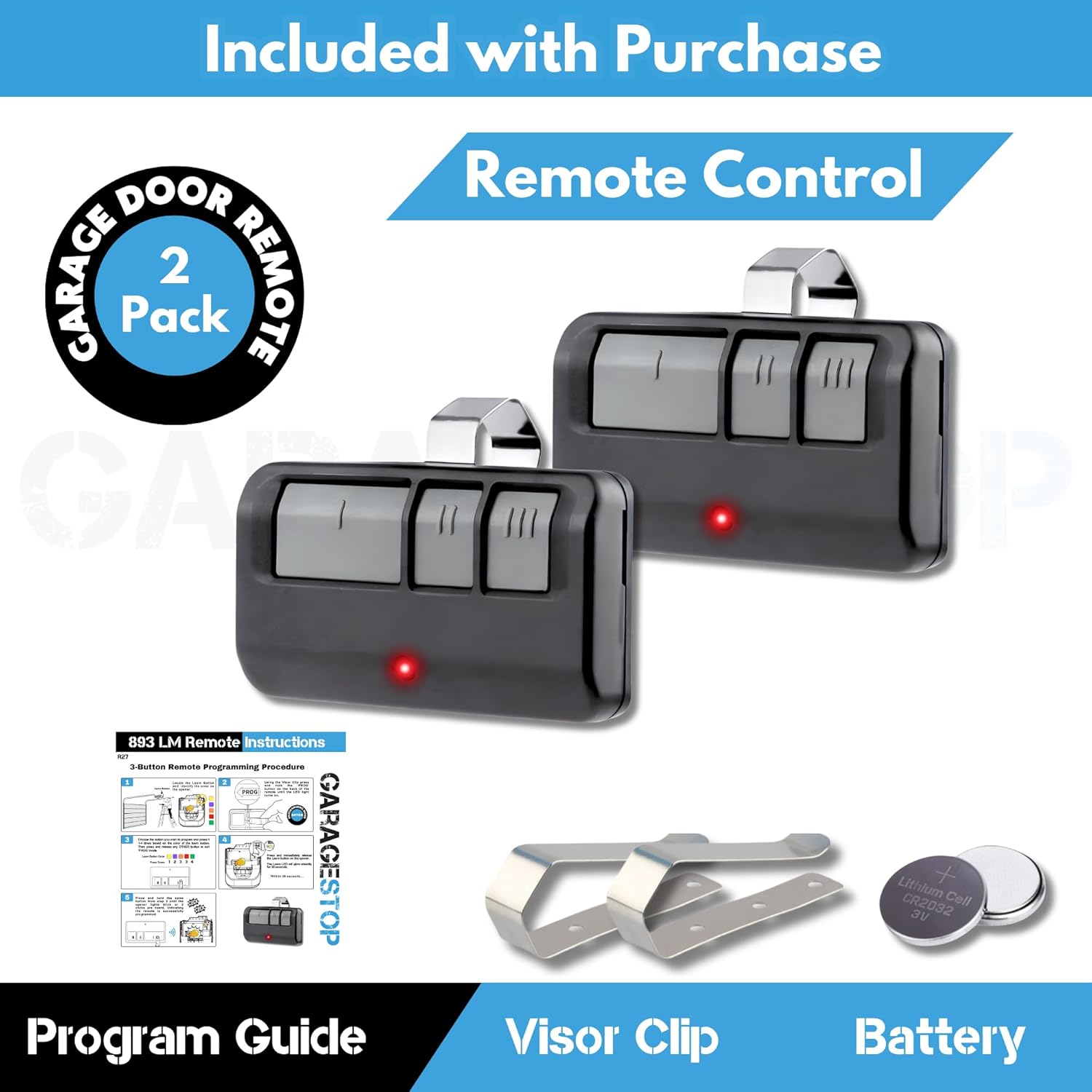 2X Garage Stop 893LM 893Max Remote for Chamberlain Liftmaster Craftsman, 1993-Present - Replacement Gate Opener Remote
