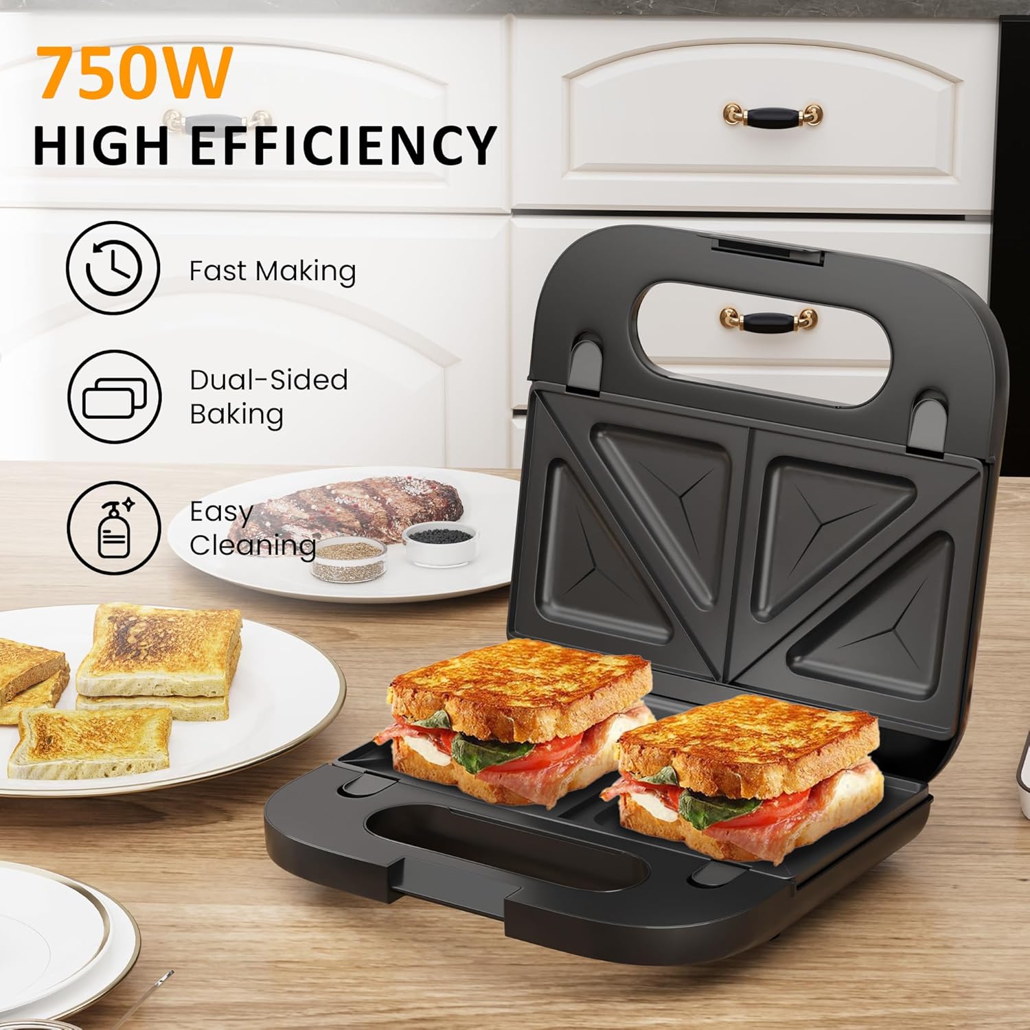 3-in-1 Electric Waffle Iron, Panini Press Grill, and Sandwich Maker Set - Removable Non-Stick Plates, Indicator Lights