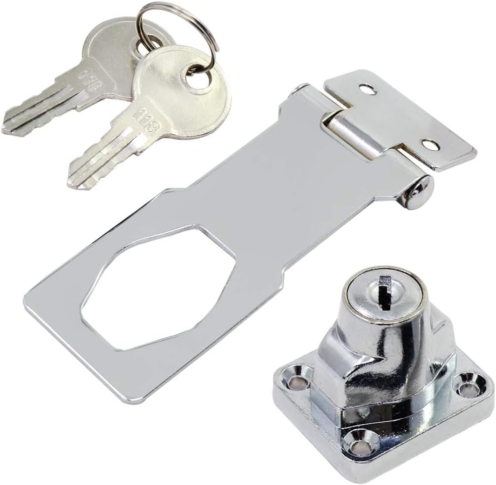 3-Inch Hasp Lock with Keys for Cabinets and Safety Gates - Chrome Finish, Keyed Latch Lock for Secure Entry