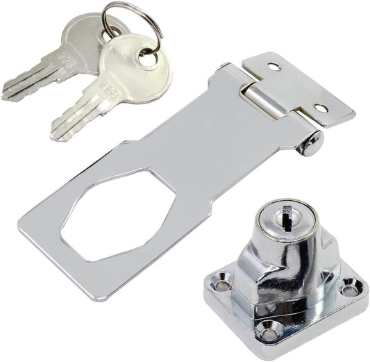 3-Inch Hasp Lock with Keys for Cabinets and Safety Gates - Chrome Finish, Keyed Latch Lock for Secure Entry