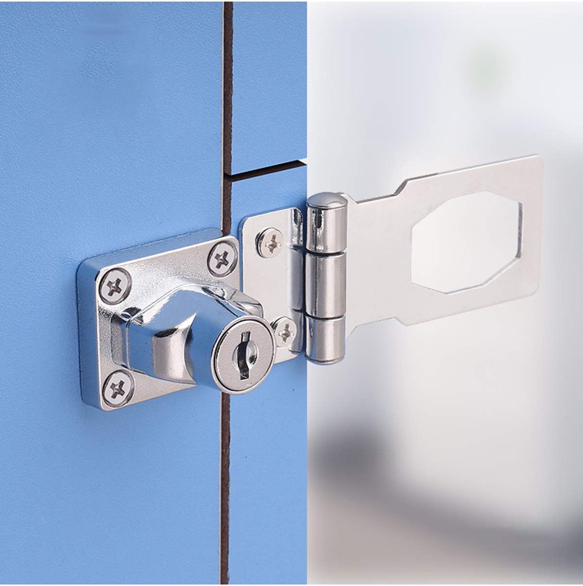 3-Inch Hasp Lock with Keys for Cabinets and Safety Gates - Chrome Finish, Keyed Latch Lock for Secure Entry