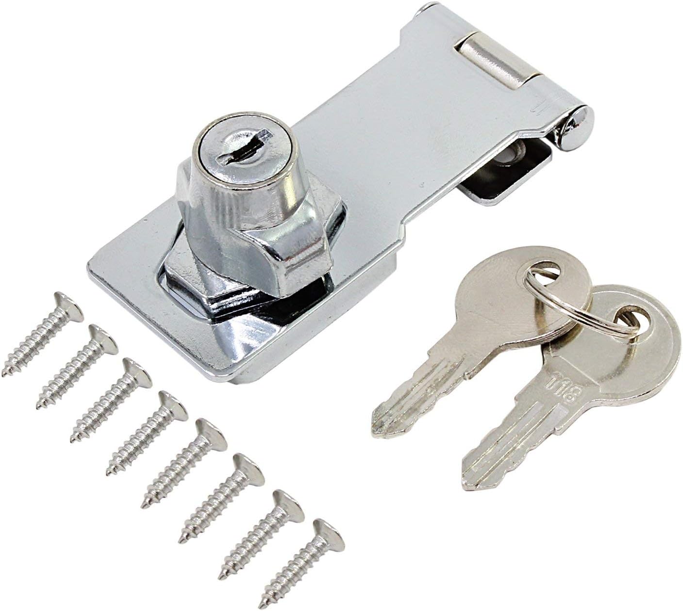 3-Inch Hasp Lock with Keys for Cabinets and Safety Gates - Chrome Finish, Keyed Latch Lock for Secure Entry