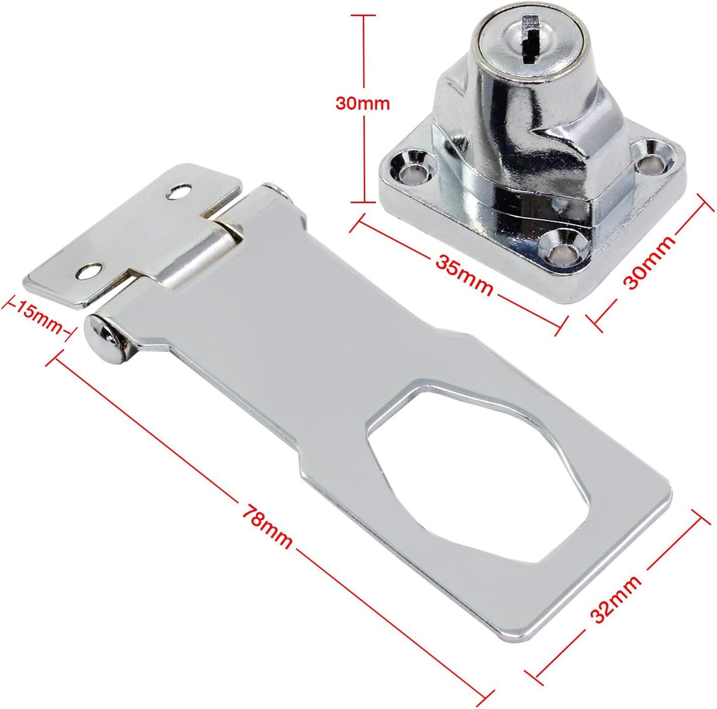 3-Inch Hasp Lock with Keys for Cabinets and Safety Gates - Chrome Finish, Keyed Latch Lock for Secure Entry