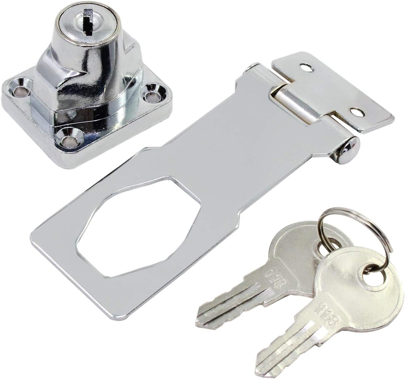 3-Inch Hasp Lock with Keys for Cabinets and Safety Gates - Chrome Finish, Keyed Latch Lock for Secure Entry