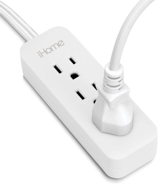 3 Outlet Power Strip with 3ft Nylon Braided Cord, Flat Plug - Ideal for Kitchen & Furniture - Heavy-Duty Surge Protector
