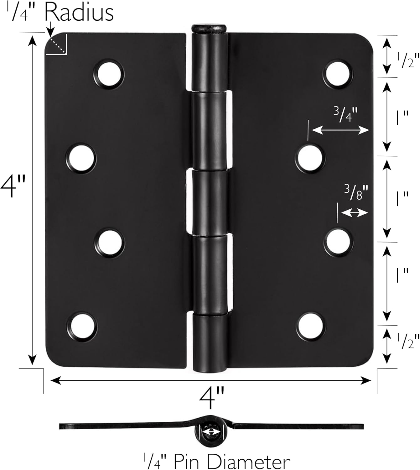 3-Pack 4"x4" Steel Door Hinges for Interior Doors, Matte Black Finish by Design House