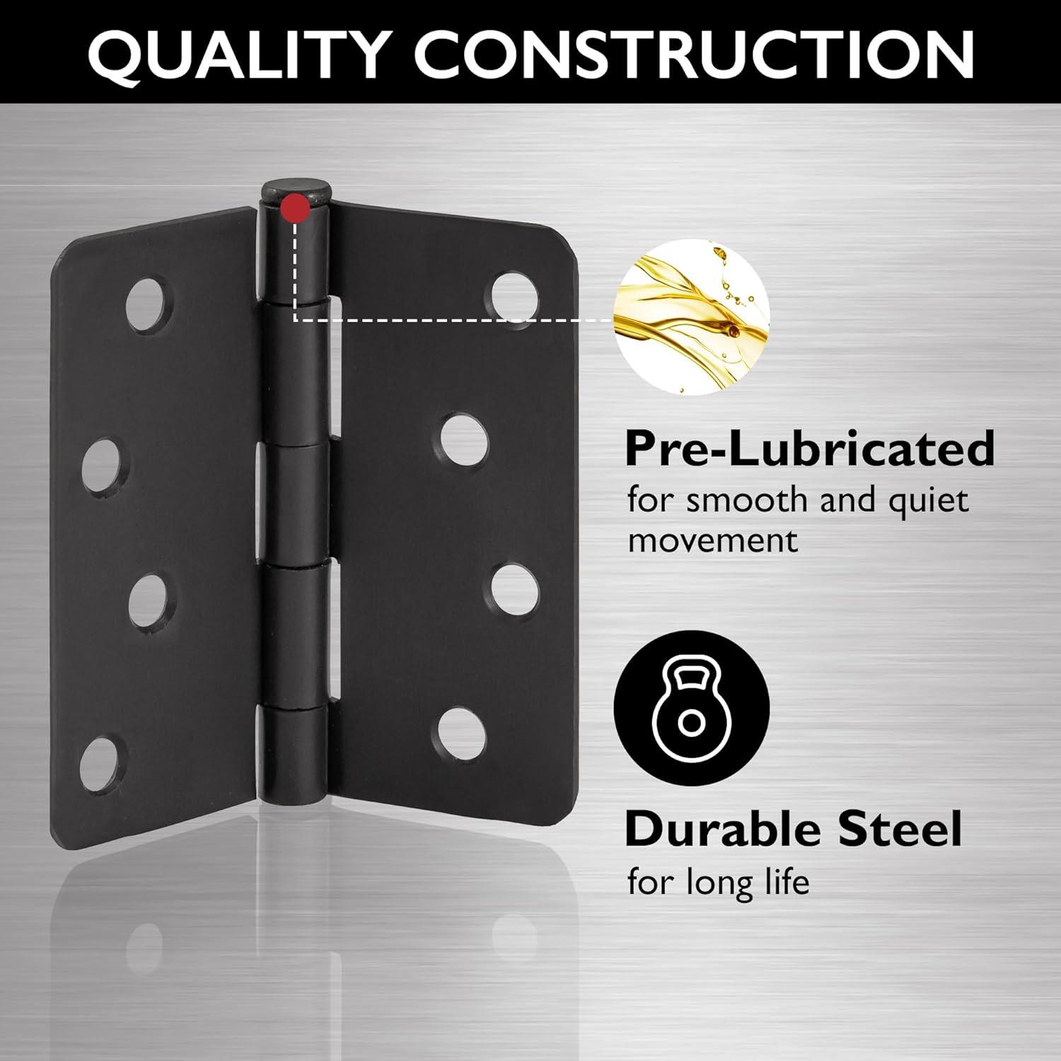 3-Pack 4"x4" Steel Door Hinges for Interior Doors, Matte Black Finish by Design House