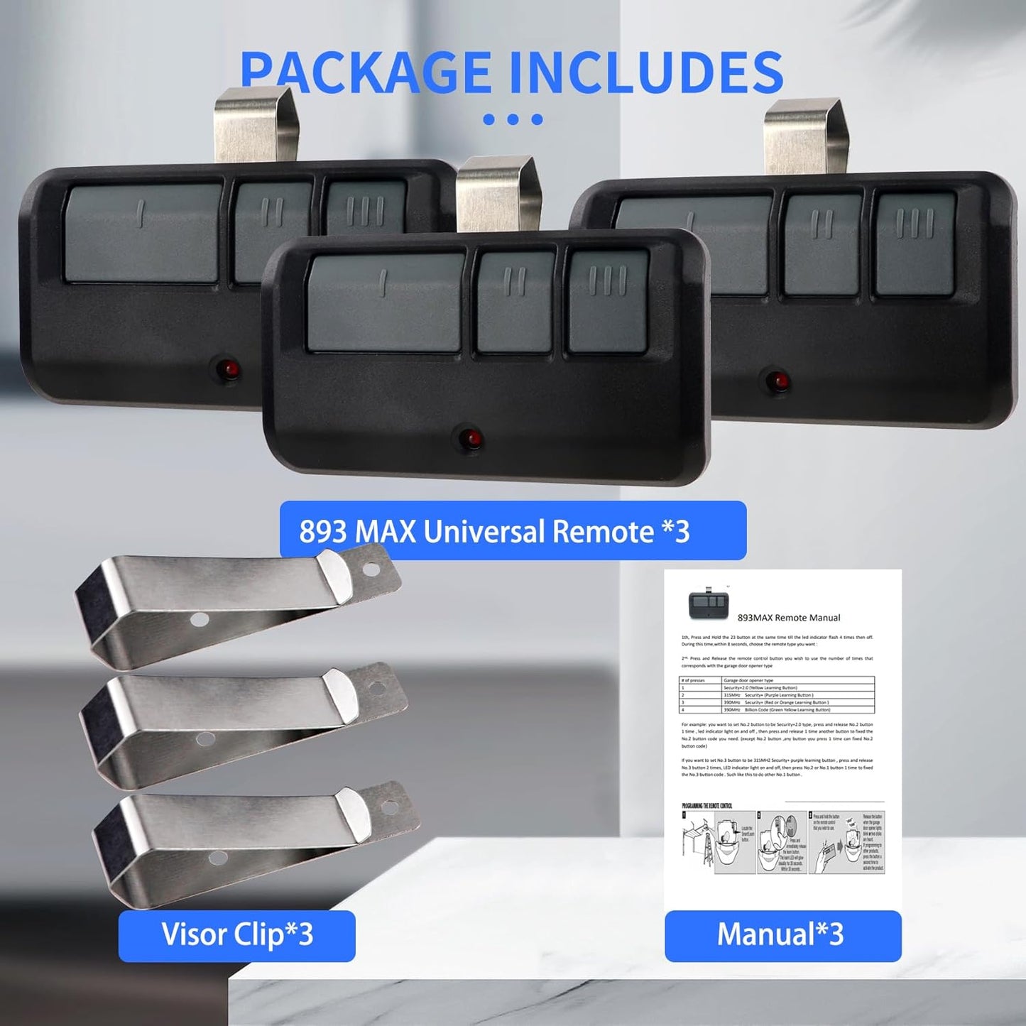3-Pack 893MAX Garage Door Opener Remote for LiftMaster Chamberlain Craftsman - Replaces 893LM G953EV-P2 371LM 373LM 890MAX 971LM 973LM