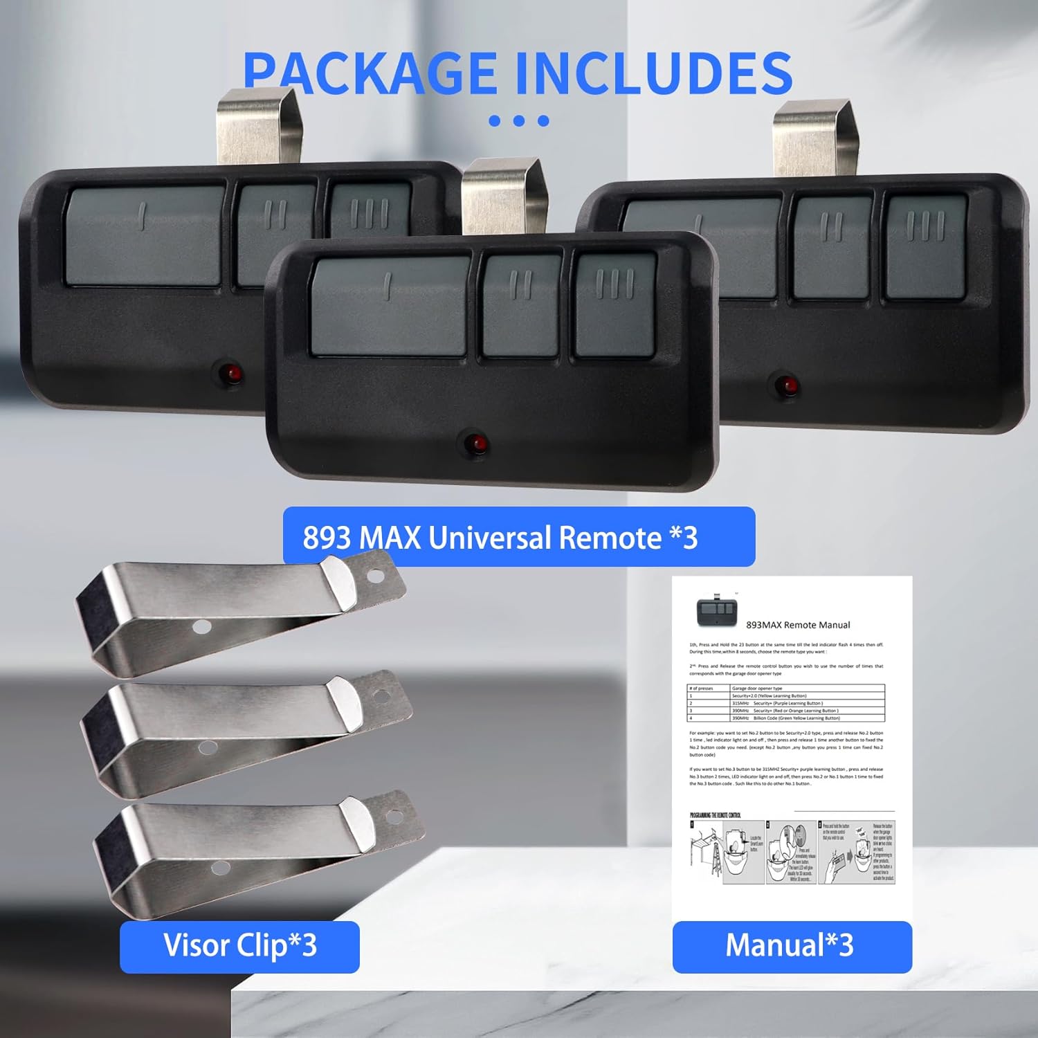 3-Pack 893MAX Garage Door Opener Remote for LiftMaster Chamberlain Craftsman - Replaces 893LM G953EV-P2 371LM 373LM 890MAX 971LM 973LM