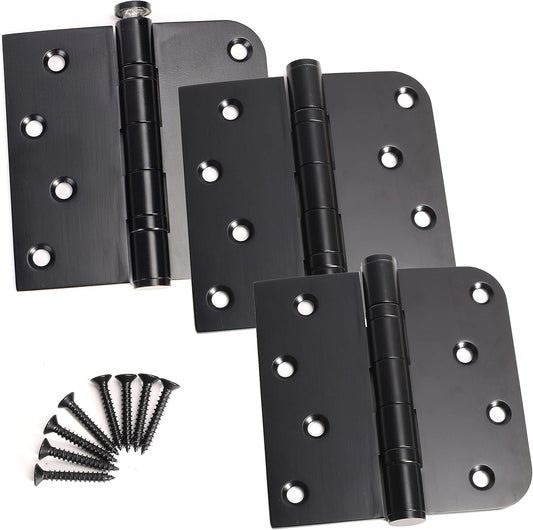 3 Pack Black Heavy Duty Stainless Steel Ball Bearing Square Door Hinges - 4" X 4" - Removable Pins - 5/8" Radius Corners - Interior & Exterior Hardware for Left & Right Doors
