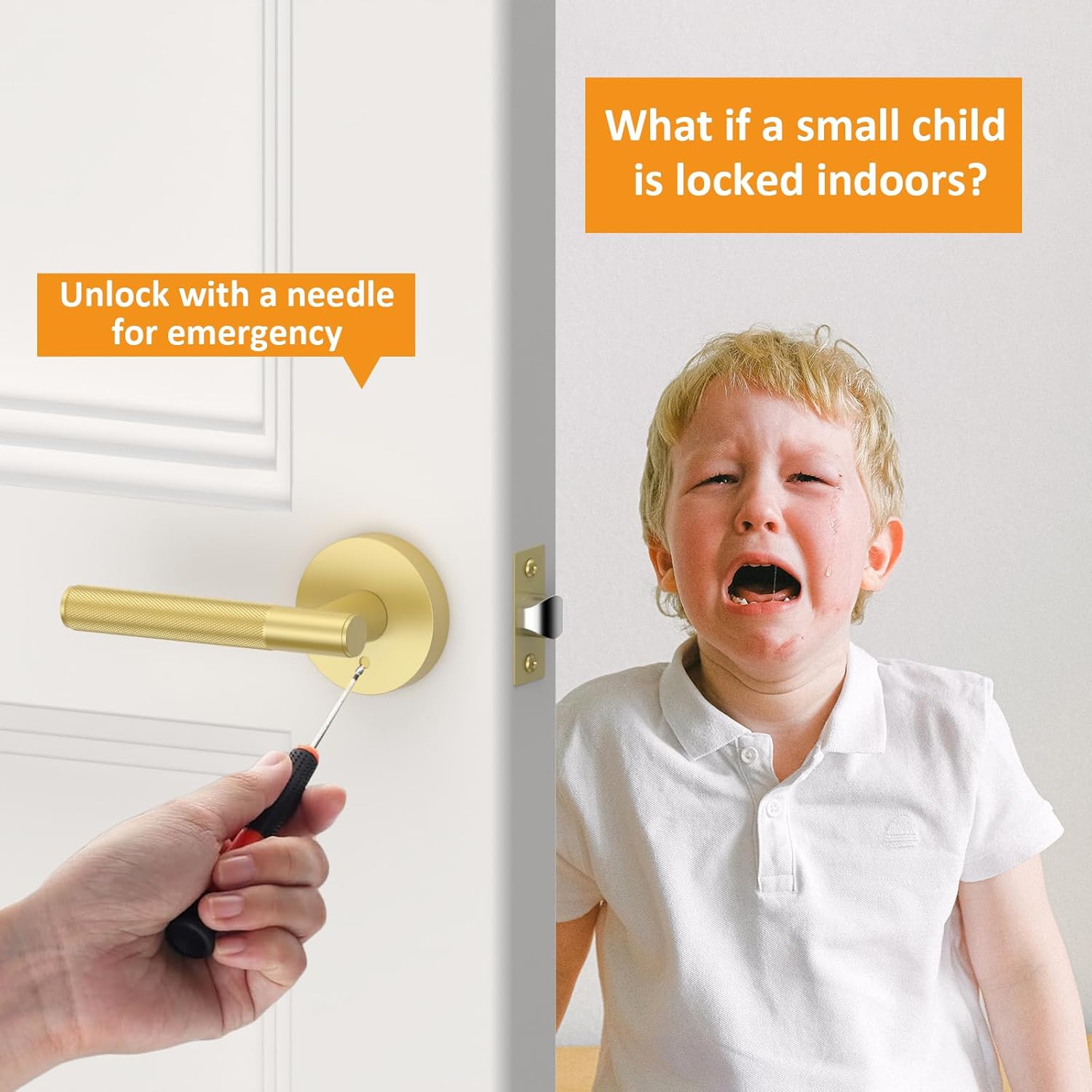 3 Pack Brushed Gold Knurled Door Handles - Heavy Duty Interior Privacy Lever for Bedroom/Bathroom, Reversible Keyless Design for Left/Right Handed Doors by Amerdeco