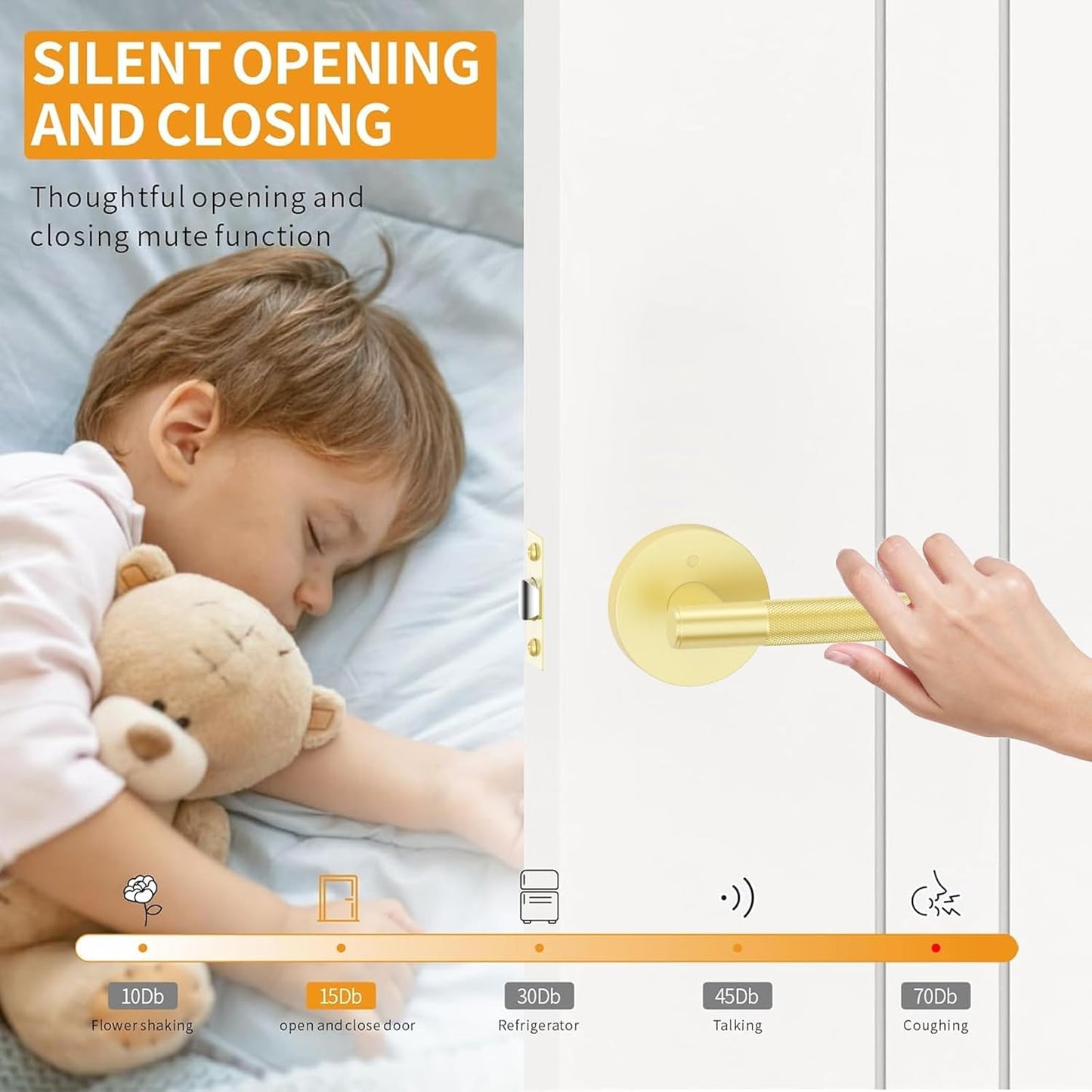 3 Pack Brushed Gold Knurled Door Handles - Heavy Duty Interior Privacy Lever for Bedroom/Bathroom, Reversible Keyless Design for Left/Right Handed Doors by Amerdeco