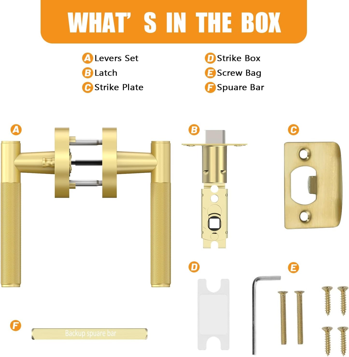 3 Pack Brushed Gold Knurled Door Handles - Heavy Duty Interior Privacy Lever for Bedroom/Bathroom, Reversible Keyless Design for Left/Right Handed Doors by Amerdeco