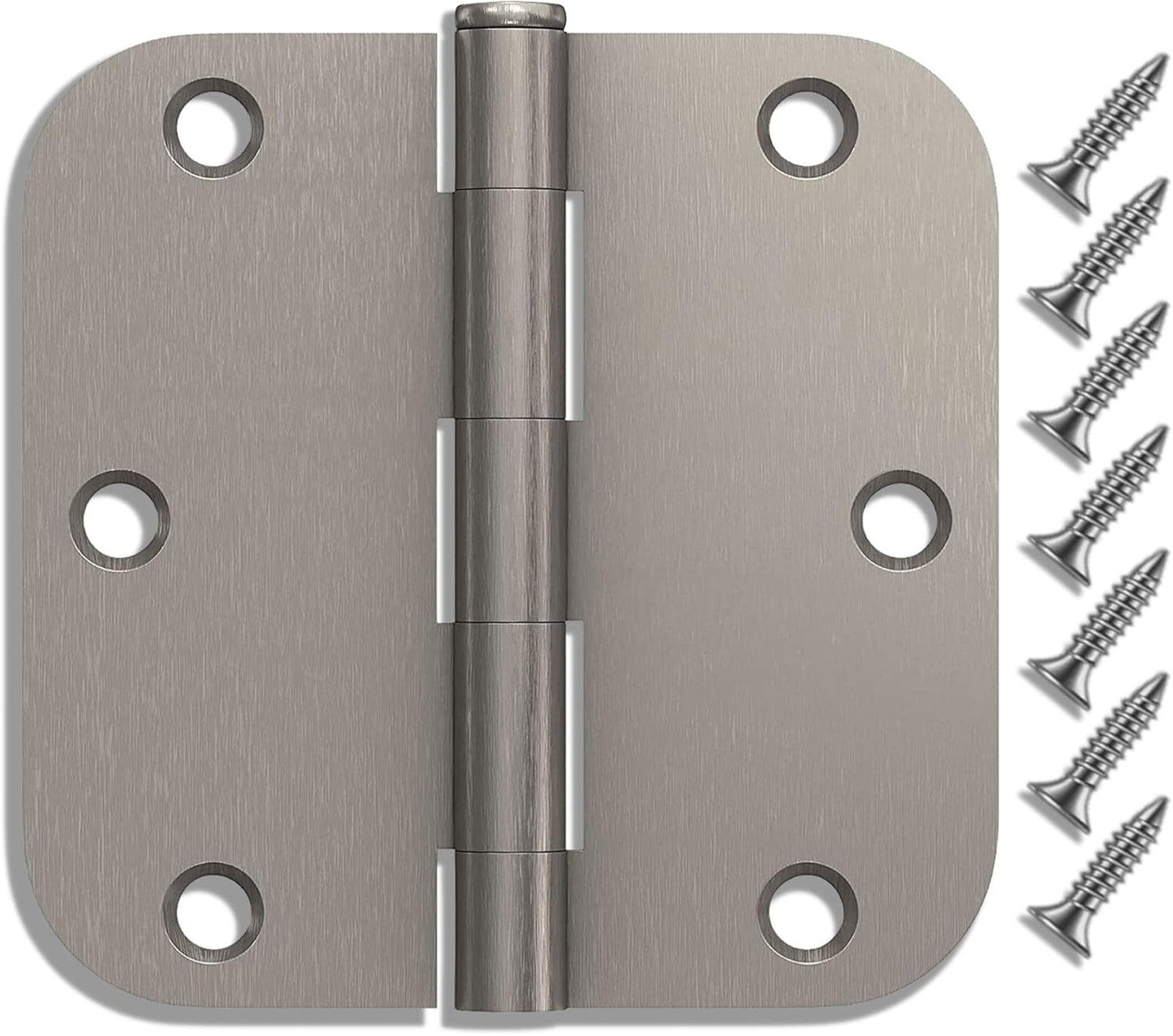 3 Pack Brushed Nickel Door Hinges - 3.5 Inch with 5/8" Radius - Fits Standard Doors - Satin Nickel Finish